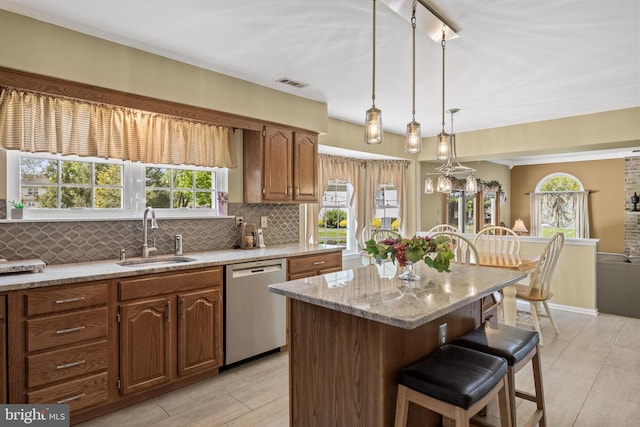 3 Kimberlee Ct, Sewell, NJ 08080 - kitchen with a sink, decorative backsplash, stainless steel dishwasher, and visible vents