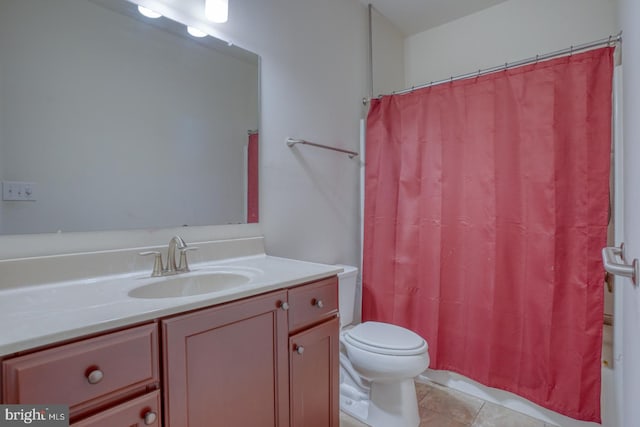 bathroom with tile patterned flooring, toilet, and vanity
