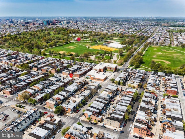 bird's eye view with view of golf course