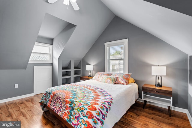 5310 Brabant Rd, Baltimore, MD 21229 - bedroom featuring wood finished floors, lofted ceiling, baseboards, and a ceiling fan
