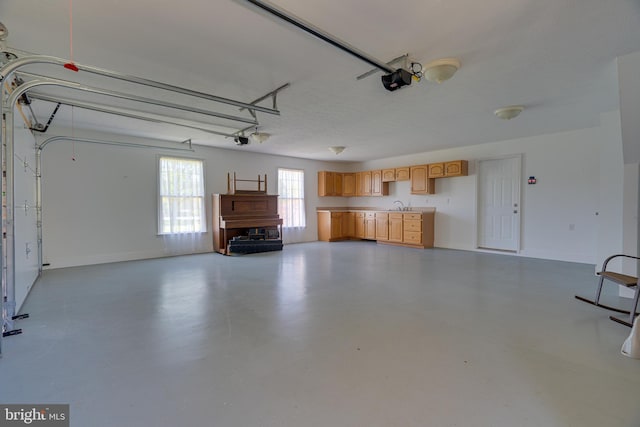 garage with a sink and a garage door opener