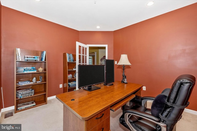 9743 Wyndham Dr, Frederick, MD 21704 - office with light carpet, baseboards, and recessed lighting