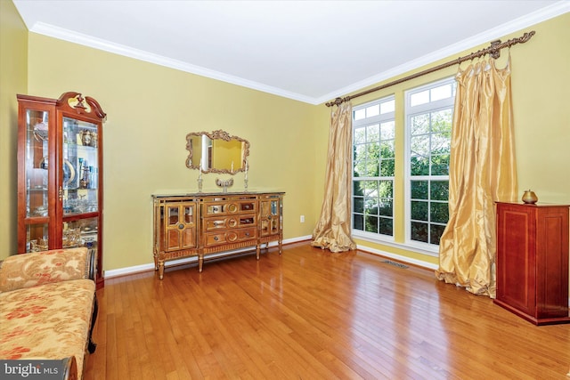9743 Wyndham Dr, Frederick, MD 21704 - living area with light wood-style floors, ornamental molding, and baseboards