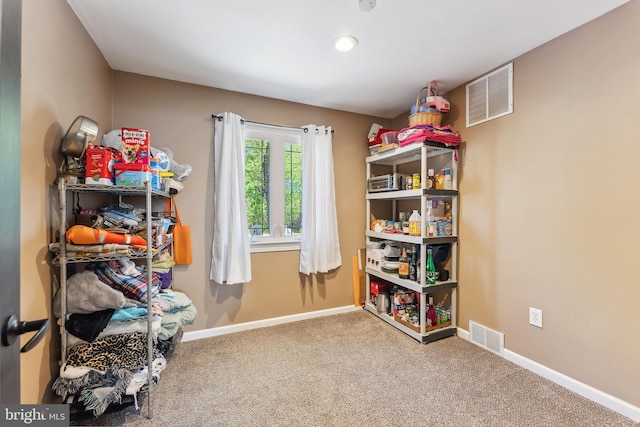 rec room with baseboards, carpet, recessed lighting, and visible vents