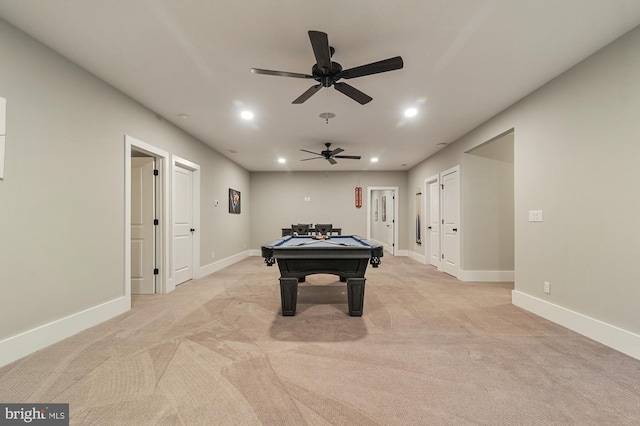 404 Wiggins Mill Rd, Townsend, DE 19734 - game room with recessed lighting, ceiling fan, light carpet, and billiards