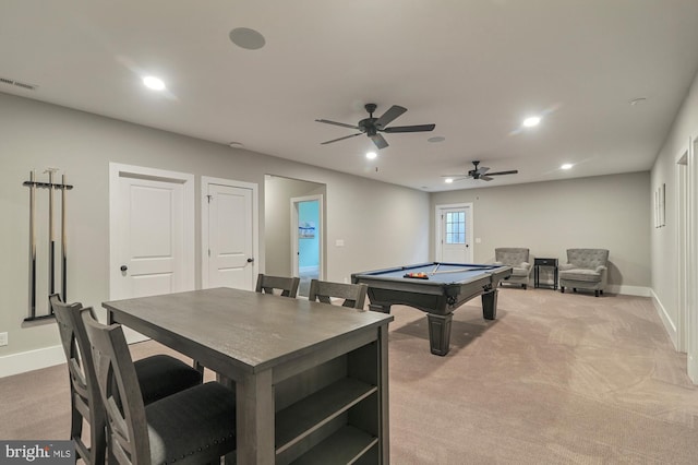 404 Wiggins Mill Rd, Townsend, DE 19734 - playroom featuring billiards, baseboards, light carpet, and visible vents