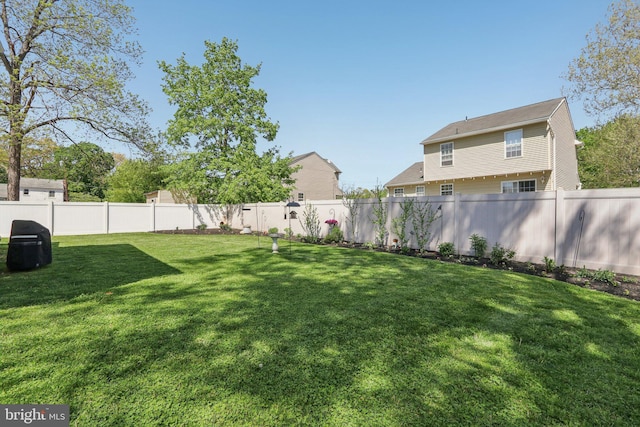 view of yard with a fenced backyard