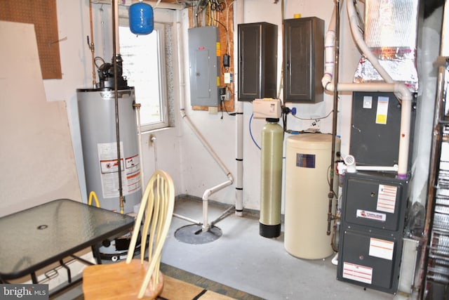 utility room with heating unit and electric panel