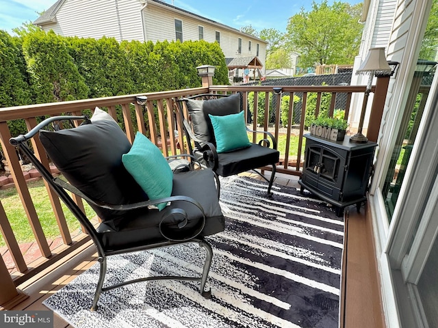 view of wooden balcony with a wooden deck