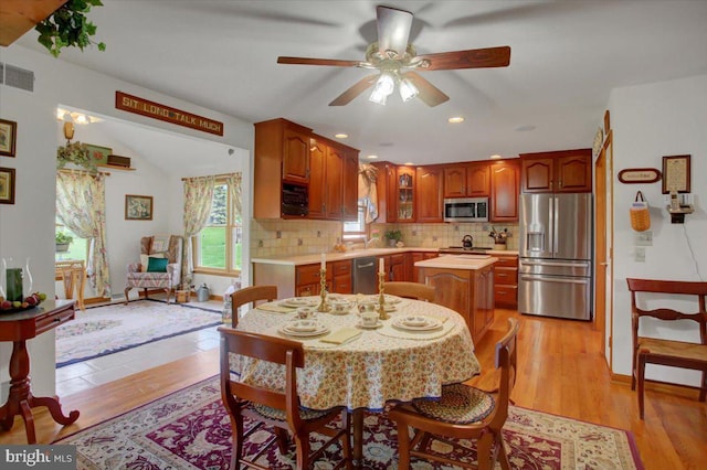 8 Roger Ave, Shippensburg, PA 17257 - dining space featuring a ceiling fan, light wood finished floors, recessed lighting, and baseboards