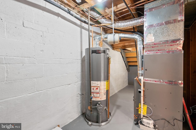 utilities featuring water heater and heating unit