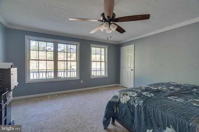 2417 Buck Hill Rd, Gerrardstown, WV 25420 - carpeted bedroom with crown molding, a textured ceiling, and baseboards