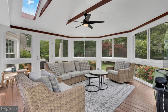 12649 Thunder Chase Dr, Reston, VA 20191 - sunroom / solarium featuring outdoor lounge area, ceiling fan, and a skylight