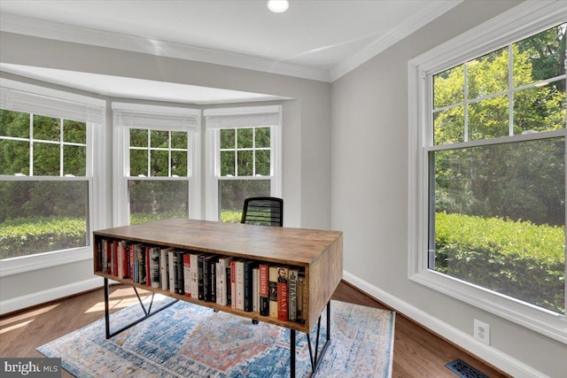 12649 Thunder Chase Dr, Reston, VA 20191 - office area with baseboards, ornamental molding, and wood finished floors