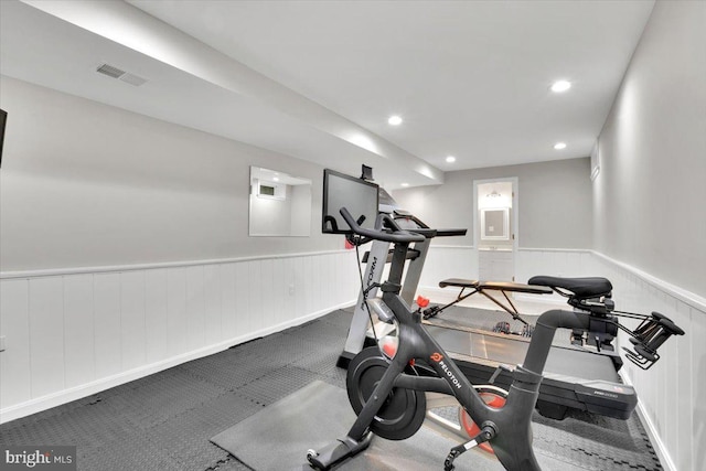12649 Thunder Chase Dr, Reston, VA 20191 - exercise room with a wainscoted wall, recessed lighting, and carpet floors