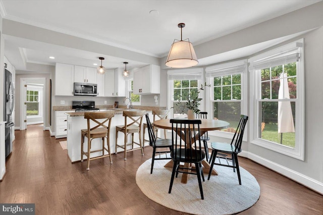 12649 Thunder Chase Dr, Reston, VA 20191 - dining room featuring crown molding, baseboards, dark wood-type flooring, and recessed lighting