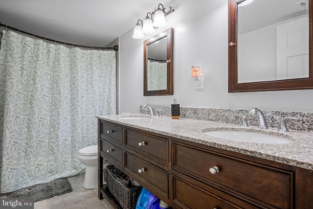 1423 Northgate Sq Unit 1423-11C, Reston, VA 20190 - full bathroom with toilet, double vanity, tile patterned flooring, and a shower with curtain