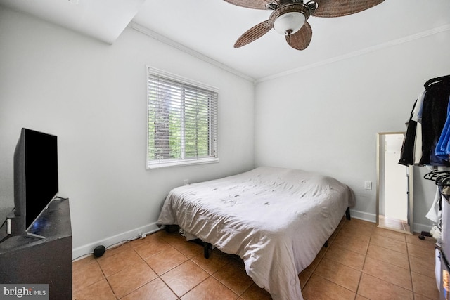 1423 Northgate Sq Unit 1423-11C, Reston, VA 20190 - bedroom featuring light tile patterned flooring, crown molding, ceiling fan, and baseboards