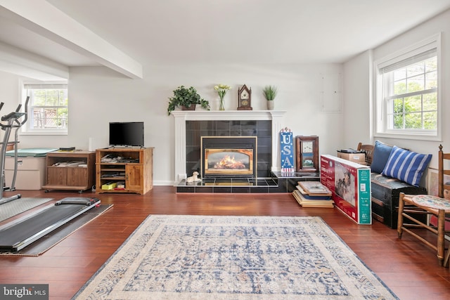 interior space with a fireplace and wood finished floors