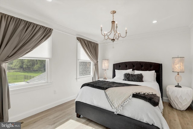 1071 Highland Rd, Newtown, PA 18940 - bedroom featuring a chandelier, crown molding, baseboards, light wood finished floors, and recessed lighting