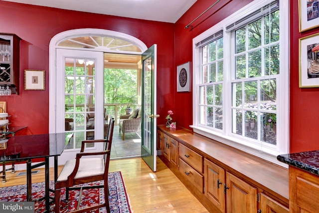 dining room with light wood-style flooring