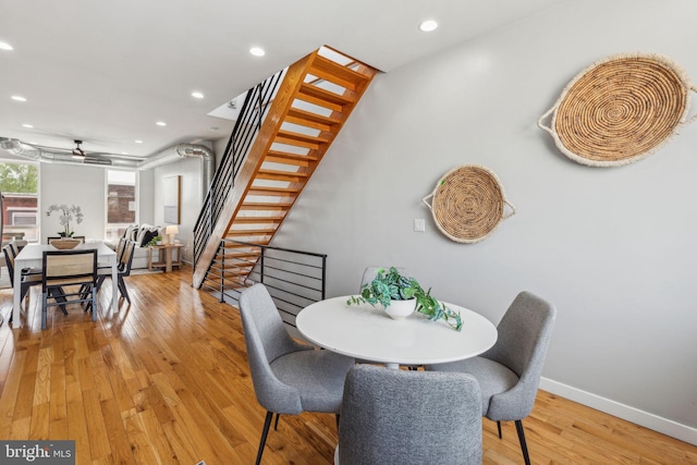 1211 Annin St, Philadelphia, PA 19147 - dining room with stairway, light wood-style flooring, ceiling fan, and recessed lighting