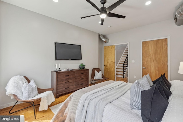 1211 Annin St, Philadelphia, PA 19147 - bedroom with light wood-style floors, a ceiling fan, and recessed lighting