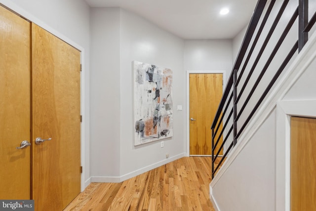 1211 Annin St, Philadelphia, PA 19147 - foyer entrance featuring baseboards, stairs, light wood-style floors, and recessed lighting