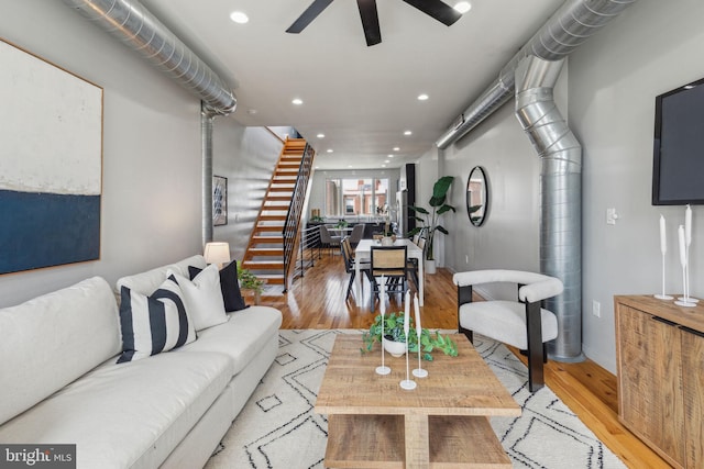 1211 Annin St, Philadelphia, PA 19147 - living room featuring light wood-type flooring, ceiling fan, baseboards, and recessed lighting