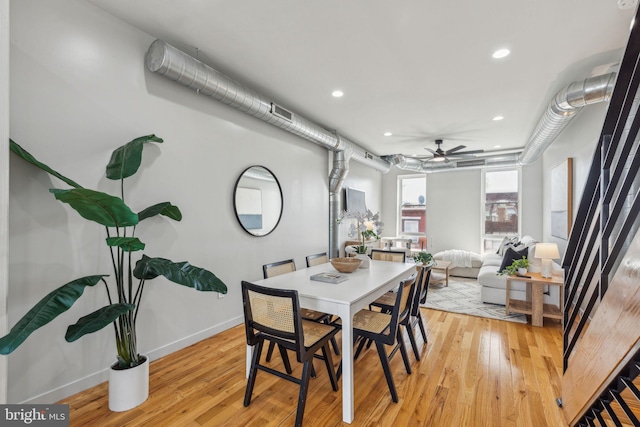 1211 Annin St, Philadelphia, PA 19147 - dining space featuring light wood-type flooring, baseboards, ceiling fan, and recessed lighting