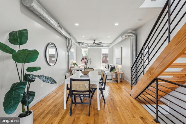 1211 Annin St, Philadelphia, PA 19147 - dining room featuring ceiling fan, stairs, light wood finished floors, and recessed lighting