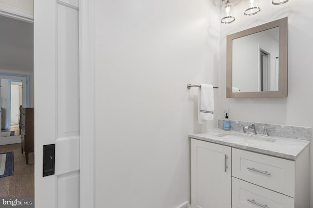 bathroom with vanity and wood finished floors