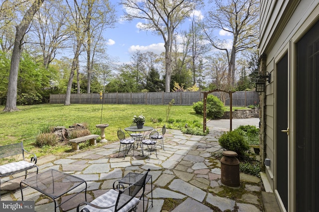 view of patio / terrace with a fenced backyard and outdoor dining space