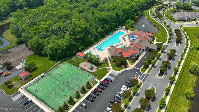 aerial view with a water view