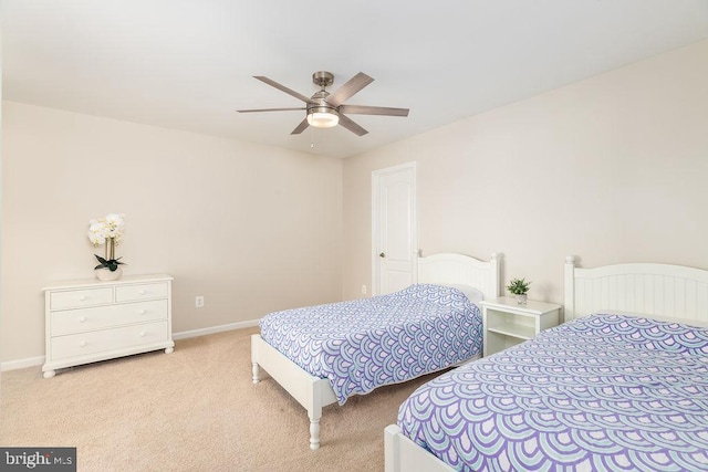 39348 Owls Nest Ln, Millville, DE 19967 - bedroom with a ceiling fan, baseboards, and light carpet