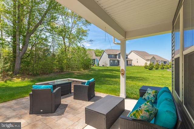 39348 Owls Nest Ln, Millville, DE 19967 - view of patio with an outdoor living space with a fire pit and a residential view