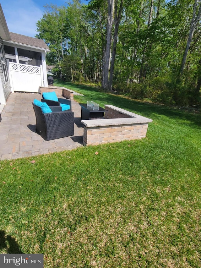 view of yard with a patio area and outdoor lounge area