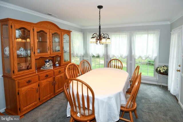3505 Fox Ridge Rd, Waldorf, MD 20601 - dining space with a chandelier, dark colored carpet, and crown molding