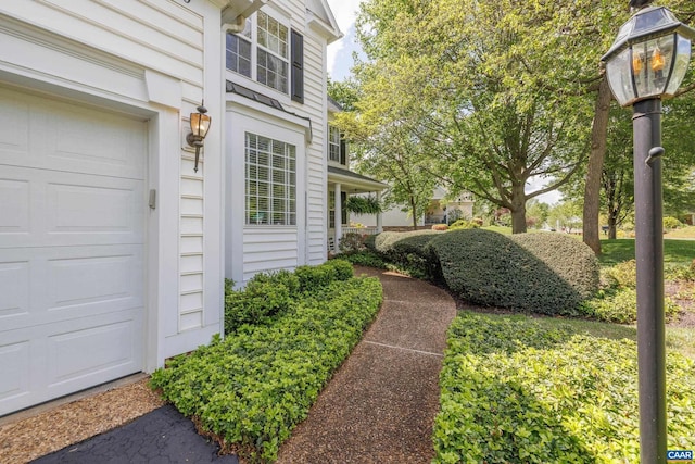 exterior space with a garage
