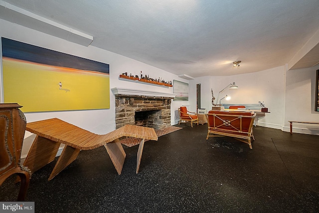701 Argyle Rd, Wynnewood, PA 19096 - dining room with baseboards and a stone fireplace