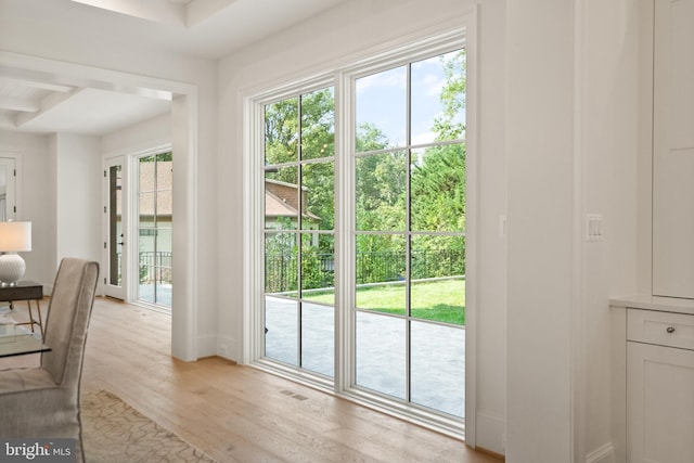 5908 Calla Dr, Mclean, VA 22101 - entryway with baseboards, beamed ceiling, light wood finished floors, and visible vents