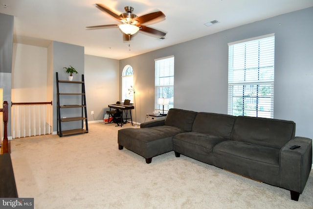 1037 Agricopia Dr, La Plata, MD 20646 - living room with carpet floors, ceiling fan, and baseboards