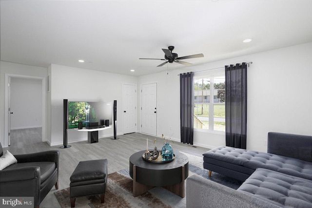 4205 Cabin Creek Hurlock Rd, Hurlock, MD 21643 - living room with a ceiling fan, baseboards, recessed lighting, and light wood-style floors