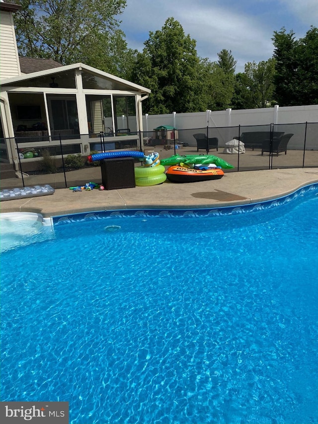 view of pool with fence, a patio, and a fenced in pool
