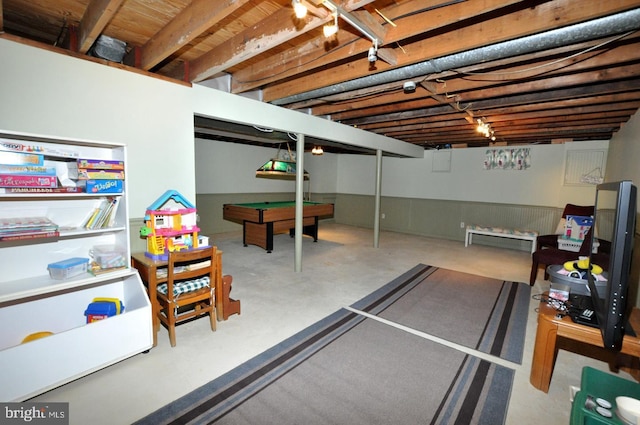 finished below grade area featuring pool table