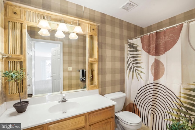 3016 Fallswood Glen Ct, Falls Church, VA 22044 - bathroom featuring vanity, visible vents, toilet, and wallpapered walls