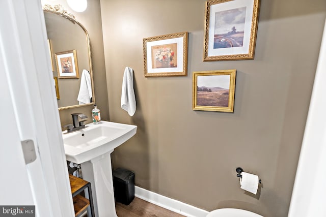 bathroom with baseboards and wood finished floors
