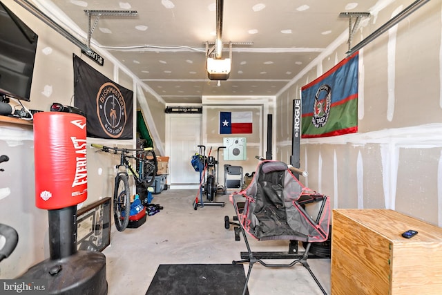 exercise area featuring a garage