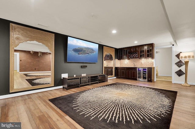 6206 Payton Way, Frederick, MD 21703 - cinema with beverage cooler, light wood-style flooring, visible vents, bar area, and recessed lighting