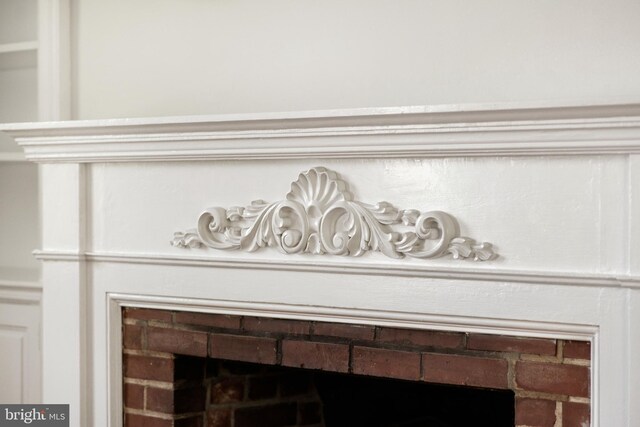interior details featuring a fireplace